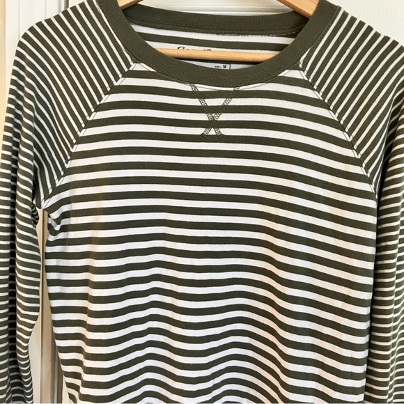 Eddie Bauer Women’s Legendwash Green and White Striped Crewneck Sweater - Picture 2 of 5